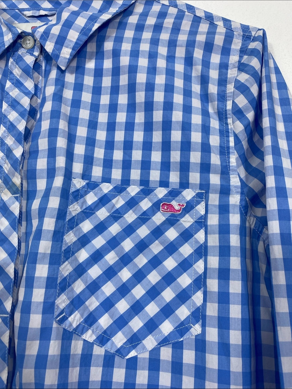 Vineyard Vines Blue and White Gingham Button-Down Shirt Size 8 100% Cotton - Picture 5 of 16